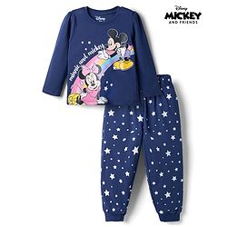 Babyhug Disney Single Jersey Knit Full Sleeves T-Shirt & Pyjama Night Suit with Minnie Mouse Graphics - Navy Blue