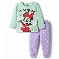 Babyhug Disney 100% Cotton Knit Full Sleeves T-Shirt & Pyjama Night Suit With Minnie Mouse Graphics - Multicolor