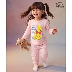 Babyhug Disney Single Jersey Knit Full Sleeves  Winnie the Pooh Graphics T-Shirt & Pyjama Night Suit - Pink