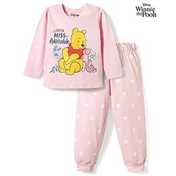 Babyhug Disney Single Jersey Knit Full Sleeves  Winnie the Pooh Graphics T-Shirt & Pyjama Night Suit - Pink