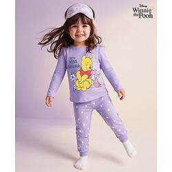 Babyhug Disney Single Jersey Knit Full Sleeves Winnie the Pooh Graphics T-Shirt & Pyjama Night Suit - Lavender