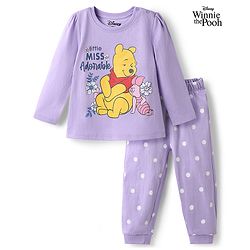 Babyhug Disney Single Jersey Knit Full Sleeves Winnie the Pooh Graphics T-Shirt & Pyjama Night Suit - Lavender
