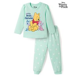 Babyhug Disney 100% Cotton Knit Full Sleeves T-Shirt & Pyjama Night Suit - Light Blue