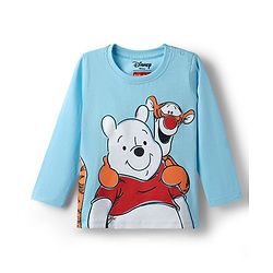 Babyhug Disney 100% Cotton Knit Full Sleeves T-Shirt & Pyjama Night Suit With Winnie The Pooh Graphics - Light Blue