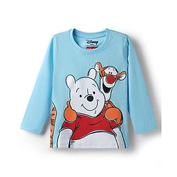 Babyhug Disney 100% Cotton Knit Full Sleeves T-Shirt & Pyjama Night Suit With Winnie The Pooh Graphics - Light Blue