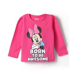 Babyhug Disney 100% Cotton Knit Full Sleeves T-Shirt & Pyjama Night Suit With Minnie Mouse Graphic - Pink
