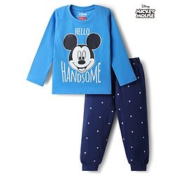 Babyhug Disney 100% Cotton Knit Full Sleeves T-Shirt & Pyjama Night Suit With Mickey Mouse Graphic - Multicolor