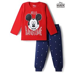 Babyhug Disney 100% Cotton Knit Full Sleeves T-Shirt & Pyjama Night Suit With Mickey Mouse Graphic - Multicolor