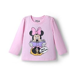 Babyhug Disney 100% Cotton Knit Full Sleeves T-Shirt & Pyjama Night Suit With Minnie Mouse & Polka Dots Graphic - Pink