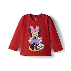 Babyhug Disney Single Jersey Knit Full Sleeves T-Shirt & Pajama Night Suit with Polka Dots & Minnie Mouse Graphics - Dark Red
