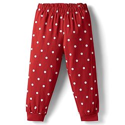 Babyhug Disney Single Jersey Knit Full Sleeves T-Shirt & Pajama Night Suit with Polka Dots & Minnie Mouse Graphics - Dark Red