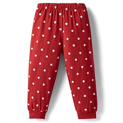 Babyhug Disney Single Jersey Knit Full Sleeves T-Shirt & Pajama Night Suit with Polka Dots & Minnie Mouse Graphics - Dark Red
