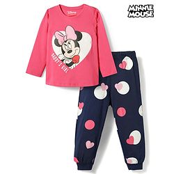 Babyhug Disney 100% Cotton Knit Full Sleeves T-Shirt & Pyjama Night Suit With Minnie Mouse Graphic - Multicolor