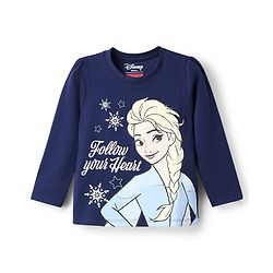 Babyhug Disney 100% Cotton Knit Full Sleeves T-Shirt & Pyjama Night Suit With Elsa Graphic - Navy Blue