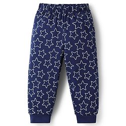 Babyhug Disney 100% Cotton Knit Full Sleeves T-Shirt & Pyjama Night Suit With Elsa Graphic - Navy Blue