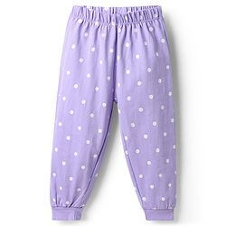 Babyhug Disney 100% Cotton Knit Full Sleeves T-Shirt & Pyjama Night Suit With Marie & Polka Dots Graphic - Lavender