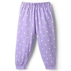 Babyhug Disney 100% Cotton Knit Full Sleeves T-Shirt & Pyjama Night Suit With Marie & Polka Dots Graphic - Lavender