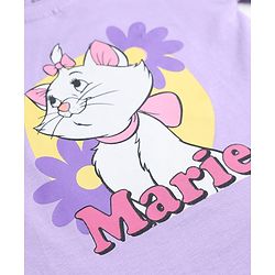 Babyhug Disney 100% Cotton Knit Full Sleeves T-Shirt & Pyjama Night Suit With Marie & Polka Dots Graphic - Lavender
