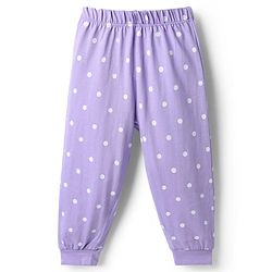Babyhug Disney 100% Cotton Knit Full Sleeves T-Shirt & Pyjama Night Suit With Marie & Polka Dots Graphic - Lavender