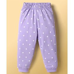Babyhug Disney Single Jersey Knit Full Sleeves T-Shirt & Pajama Night Suit with Polka Dots & Marie Graphics - White & Lavender