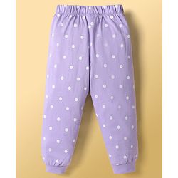 Babyhug Disney Single Jersey Knit Full Sleeves T-Shirt & Pajama Night Suit with Polka Dots & Marie Graphics - White & Lavender