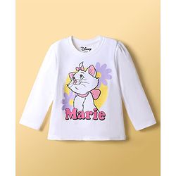 Babyhug Disney Single Jersey Knit Full Sleeves T-Shirt & Pajama Night Suit with Polka Dots & Marie Graphics - White & Lavender