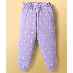 Babyhug Disney Single Jersey Knit Full Sleeves T-Shirt & Pajama Night Suit with Polka Dots & Marie Graphics - White & Lavender