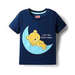 Babyhug Cotton Knit Full Sleeves Bear & Text Printed T-Shirt & Pyjama Night Suit - Navy
