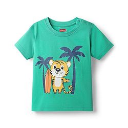 Babyhug Cotton Knit Half Sleeves Bear & Surfing Printed T-Shirt & Pyjama Night Suit - Green