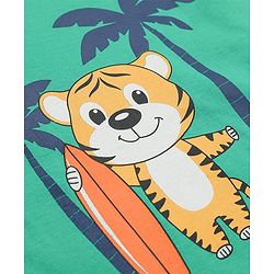 Babyhug Cotton Knit Half Sleeves Bear & Surfing Printed T-Shirt & Pyjama Night Suit - Green