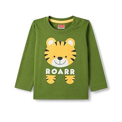 Babyhug 100% Cotton Knit Full Sleeves Tiger Printed T-Shirt & Pyjama Night Suit - Olive Green
