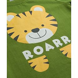 Babyhug 100% Cotton Knit Full Sleeves Tiger Printed T-Shirt & Pyjama Night Suit - Olive Green