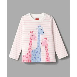 Babyhug 100% Cotton Knit Full Sleeves Striped T-Shirt & Pyjama Night Suit Giraffe Print -Pink