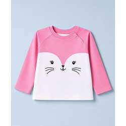 Babyhug 100% Cotton Knit Full Sleeves T-Shirt & Pyjama Night Suit with Cat & Heart Print - Pink