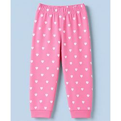 Babyhug 100% Cotton Knit Full Sleeves T-Shirt & Pyjama Night Suit with Cat & Heart Print - Pink