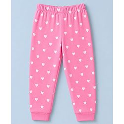 Babyhug 100% Cotton Knit Full Sleeves T-Shirt & Pyjama Night Suit with Cat & Heart Print - Pink
