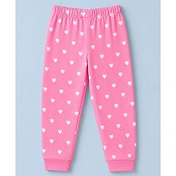Babyhug 100% Cotton Knit Full Sleeves T-Shirt & Pyjama Night Suit with Cat & Heart Print - Pink