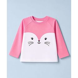 Babyhug 100% Cotton Knit Full Sleeves T-Shirt & Pyjama Night Suit with Cat & Heart Print - Pink
