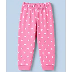 Babyhug 100% Cotton Knit Full Sleeves T-Shirt & Pyjama Night Suit with Cat & Heart Print - Pink