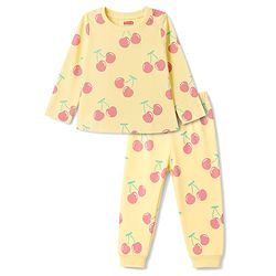 Babyhug 100% Cotton Knit Full Sleeves Co-Ords T-Shirt & Pyjama Night Suit Apple Print -Yellow