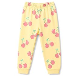 Babyhug 100% Cotton Knit Full Sleeves Co-Ords T-Shirt & Pyjama Night Suit Apple Print -Yellow