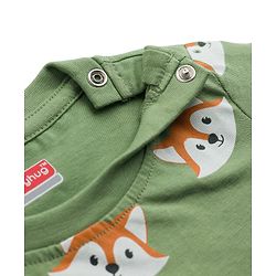 Babyhug 100% Cotton Knit Full Sleeves Fox Printed Co-Ords T-Shirt & Pyjama Night Suit - Green