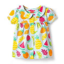 Babyhug Cotton Knit Half Sleeves Tropical Theme Printed Co-Ords Top & Pyjama Night Suit - Light Blue