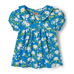 Babyhug 100% Cotton Knit Half Sleeves Floral Printed Co-Ords Top & Shorts Night Suit - Blue