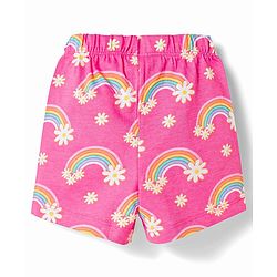 Babyhug Cotton Knit Half Sleeves Rainbow Printed Co-Ords Front Open Top & Shorts Night Suit - Pink