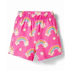 Babyhug Cotton Knit Half Sleeves Rainbow Printed Co-Ords Front Open Top & Shorts Night Suit - Pink