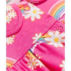 Babyhug Cotton Knit Half Sleeves Rainbow Printed Co-Ords Front Open Top & Shorts Night Suit - Pink