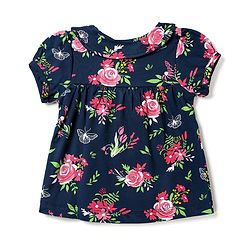 Babyhug Cotton Knit Half Sleeves Front Open Floral Printed Co-Ords Top & Shorts Night Suit - Navy