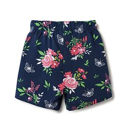 Babyhug Cotton Knit Half Sleeves Front Open Floral Printed Co-Ords Top & Shorts Night Suit - Navy