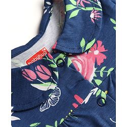 Babyhug Cotton Knit Half Sleeves Front Open Floral Printed Co-Ords Top & Shorts Night Suit - Navy